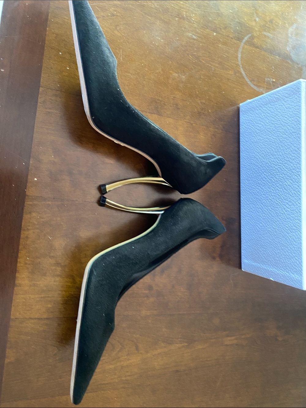 Dior Black Suede Pointed-Toe Stiletto Heels with Gold Heel - Picture 12 of 15